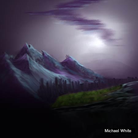  Mountain and grassland, faraway in the sky is a lighting that illuminates the sky  